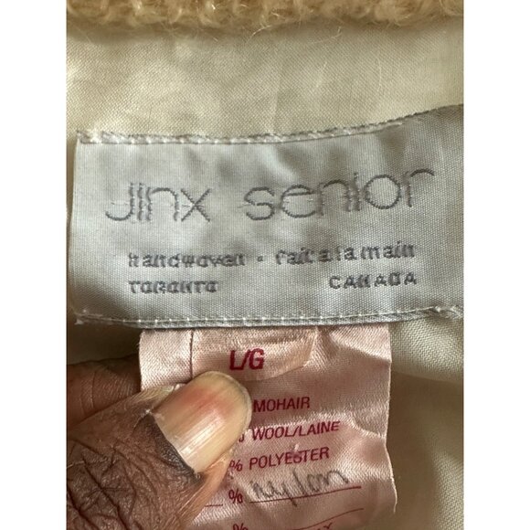 Vintage 80s Mohair Blend Zip-Up Cardigan Fuzzy Puffy Sleeves Ribbed Cuffs Retro - Picture 4 of 7